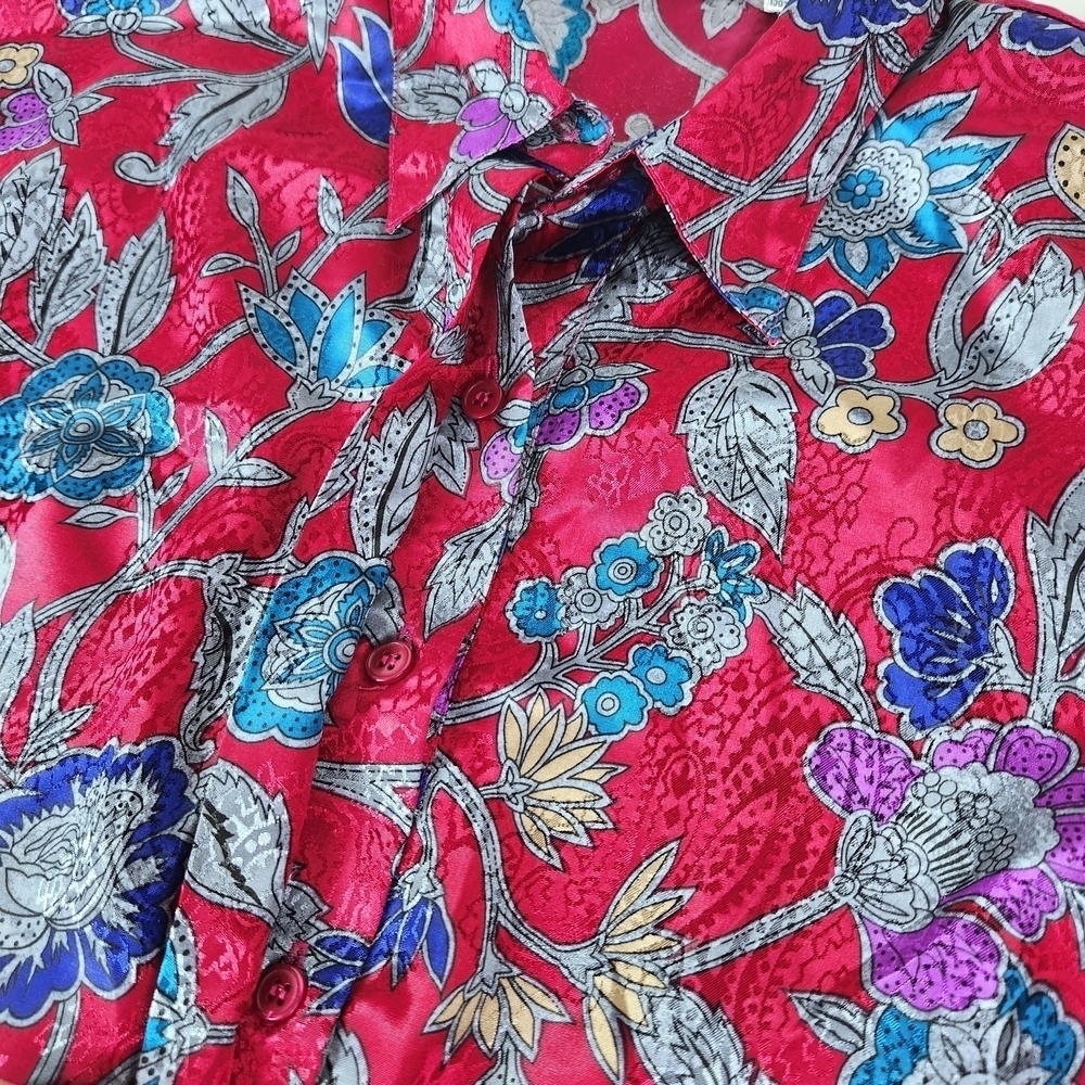 Vintage Alfred Dunner Blouse Size 14 Wine Red Floral Paisley Long Sleeve 80s 90s - Picture 7 of 10